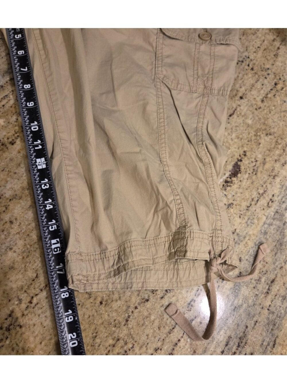 Woman’s 22W St. John’s Bay Capri Pants Tan Cargo Pockets Drawstring Cinch Hem - Picture 5 of 16